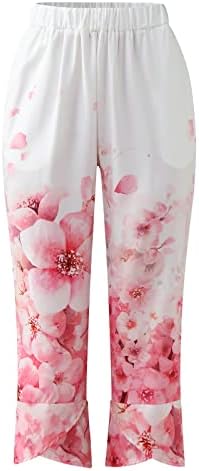Grge Beuu летни капри панталони за жени, женски постелнини исечени панталони со високи половини, цветни печатени џеб глуждот, панталони