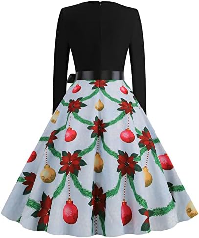 Божиќен Женски Класичен Чаен Фустан Фустан Со Врат Со Долги Ракави Со Појас Празнични Коктел Фустани За Коктели