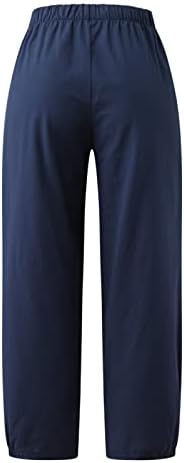 Panенски панталони летни обични памучни постелнини панталони цврсти лабави едноставни џебни панталони со високи половини