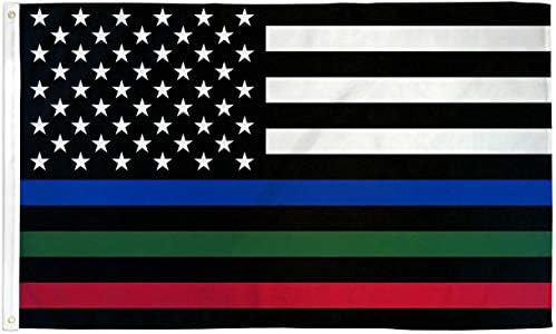 Трговски ветрови 12x18 САД Тенки црвени, сини и зелени линиски знамиња 100Д полиестерски банер, мулти, 12''x18 ''