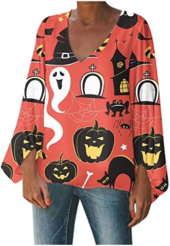 Лубеница црвени маички јуниори фенер со долг ракав длабок v врат фестивал Ноќта на вештерките обични секси слатки врвови кошули