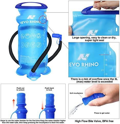 N Nevo Rhino Hydration Rank, хидратација пакет, изолиран ранец за пешачење со вода мочен меур 3L за пешачење велосипедизам што работи