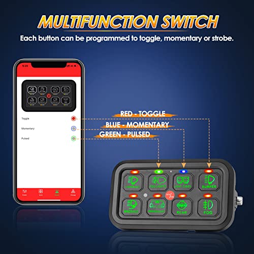 Roador RGB 8 Gang Switch Panel Dimmable Strobe Momentary Control Control Relay System Universal Toggle Conte Switch Pod Touch Switch Box за