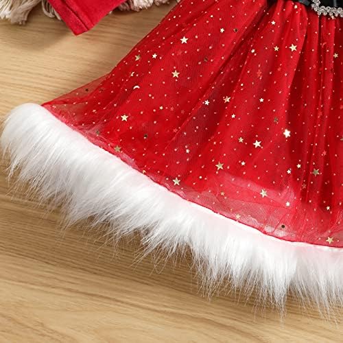 Детско девојче девојче Божиќен фустан со долг ракав Дедо Мраз Црвен тул фустан за девојки Божиќни фустани фустан облека облека
