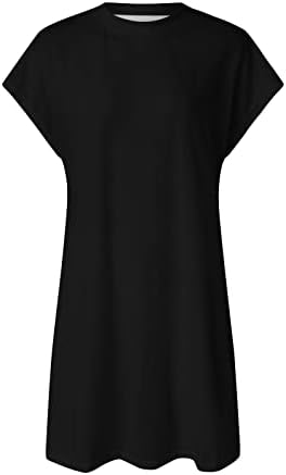 Miashui долги фустани џебови женски летни кратки ракави маица облекување обичен лабав слој плажа мини фустан долги фустани за