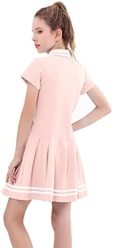 Егрус девојки тениски фустан голф облека за кратки ракави облеки Поло патент спортови плетени фустани со џебови од шорцеви