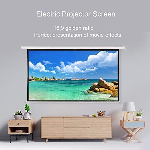 ZLXDP Екран за моторизиран проектор 60-84 16: 9 wallиден монтиран бел екран на проекција со далечински управувач од 12V активиран за домашно