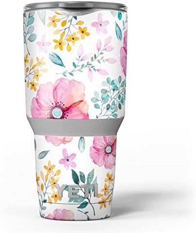 Дизајн Скинц суптилен акварел розов цветник - комплет за винил за завиткување на кожата компатибилен со чашите за ладилни ладилни текови