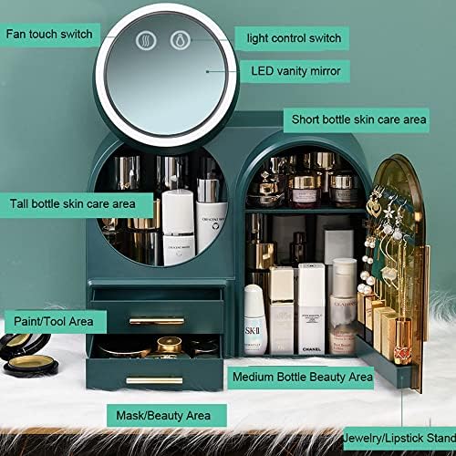 Кутија За Складирање Козметика WLBHWL Со Огледало Отпорна на Прашина Со Вентилатор За Поставување Шминка Кармин Маска За Облекување Маса