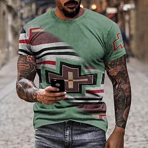 Убст војник со кратки ракави маици за Менс Мода улица 3Д Ацтек Графички модни врвови на ретро мускуларна маица