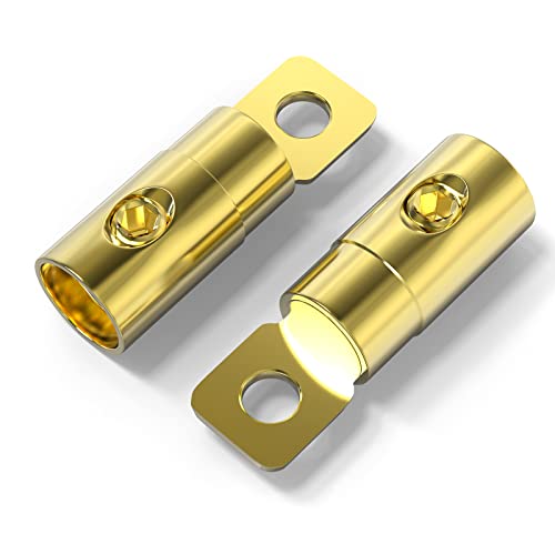 QCDENG 5PCS 0 AWG злато-позлатен месинг прстен Поставете терминали на прстенот на батеријата за 0-2 жица за мерач