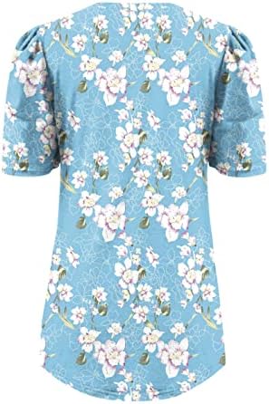 Женски Дневна Блуза Краток Издувам Ракав Блузи За Дами V Вратот Графички Fall Лето Блуза Облека NV