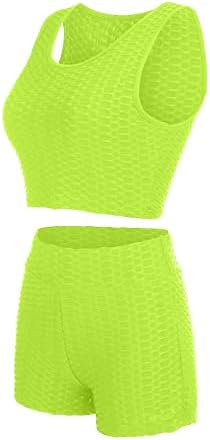 Overmal Women 2 Piece Постави без ракави, Сплит случајна ананас Проверете цврсти шорцеви Спортски елек поставена облека за спортска облека