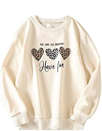 Графички џемпер на срце и слоган на Милумија Графички врвови со цврсти врвови со долги ракави, врвови