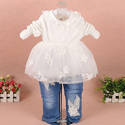 Yao 6M-4Y новороденче 3 парчиња облека за девојчиња за бебиња поставени мали облеки за облекување чипка и фармерки