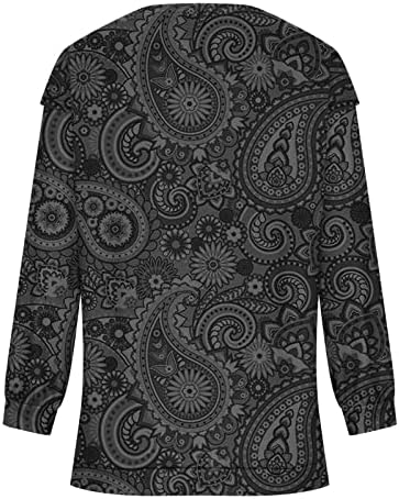 Женска Мода Геометриски Пуловери Тркалезен Врат Долги Ракави Маици Мода Печатени Обични Маици Лабава Блуза