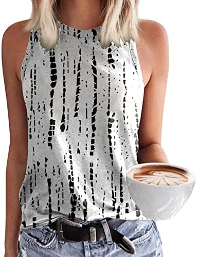 Летна есенска маица со маичка за женски облеки без ракави, памук екипаж, графички камизол резервоар Топ 9с 9с