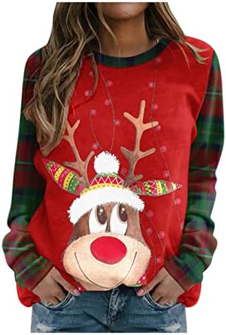 Божиќни Кошули За Жени Симпатични Ирваси Печатење Обични Лабави Врвови Со Пуловер Со Долги Ракави Врвови Дуксери Џемпери