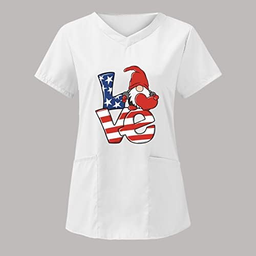 4 јули Блузи За Жени Американско Знаме Летни Маици Со Кратки Ракави Против Вратот со 2 Џебови Блуза Врвна Празнична Секојдневна Работна Облека