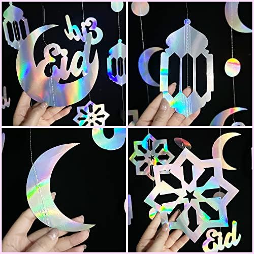 Iridescent Рамазан декорација Еид Мубарак starвезда Месечина Круг Дот Арапски полумесечина Фенер виси Гарланд Стример Банер за