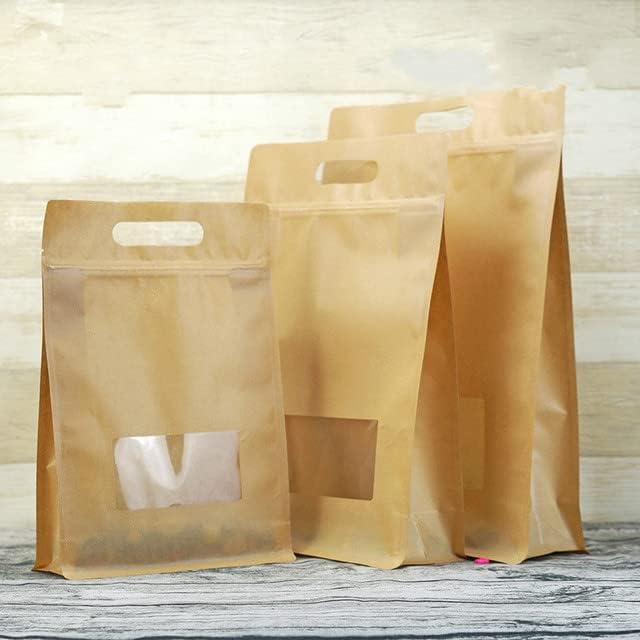 10 парчиња осум странични заптивки самостојна торба со патент прозорец крафт хартија преносни торби за органи храна бонбони кафе голем пакет