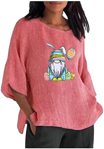 Велигденски кошули за жени Гном Велигденска кошула Смешна велигденска гномска маица со јајце, обичен памук и постелнина 3/4 врвови