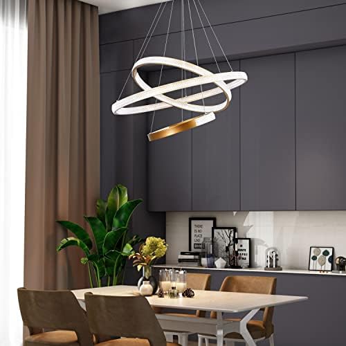 Buccleuch Modern Chanderier Dimmable 3-Ring LED приврзок светло за кујнски остров дневна соба трпезарија трпезарија