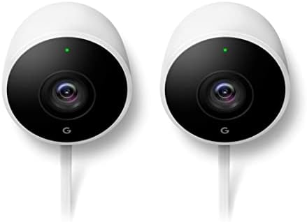 Google Nest Cam Outdoor 2 -Pack - 1 -та генерација - Водоотпорна камера на отворено - камера за надзор со ноќно гледање - Контрола со вашиот телефон