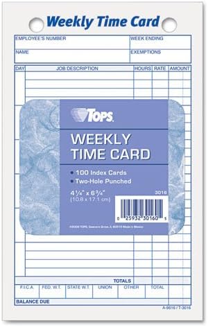 Временска картичка за вработените, неделно, 4-1/4 x 6-3/4, 100/пакет