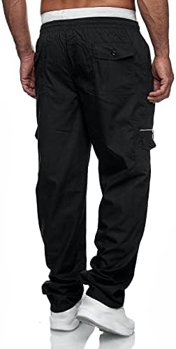 Tobchonp Mens Black Cargo Pants тенок вклопена хип -хоп улична облека мулти џебови панталони обични цврсти бои мали нозе џемпери со