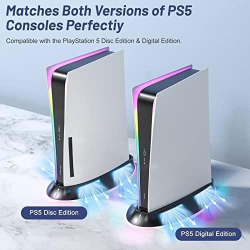 Allnice PS5 Стојат Со Вентилатор За Ладење и RGB LED Светло За Playstation 5 Диск/Дигитално Издание, PS5 Станица ЗА Ладење PS5 Вентилатор