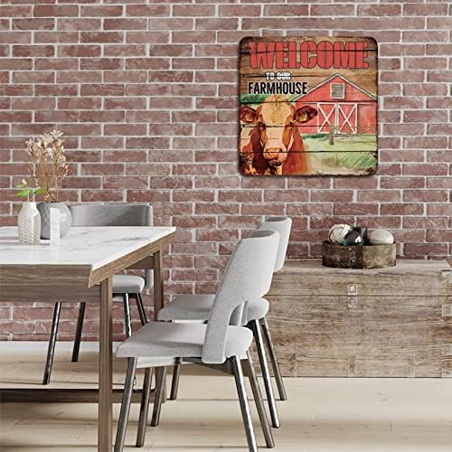 Гроздобер метален знак плакета рустикално дрво жито добредојде во нашата фарма куќа животни крава и штала смешен бар дома знак ретро метален