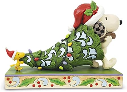Кикирики од Енеско од Jimим Шор Снупи и Вудсток кои носат фигура на новогодишна елка, 5,8 инчи, повеќебојни