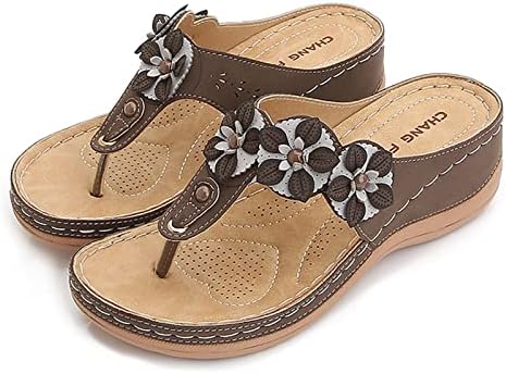Xipcokm влечки за женски ортопедски лак поддршка флип апостолки цвеќиња клип пети клинови сандали летни обични влечки чевли чевли