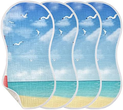 Кигаи светилница морска плажа Муслин бебешки крпи, големи апсорбирачки памучни муслински крпи од 2, мијалници, пешкир за лице, биб за девојчиња