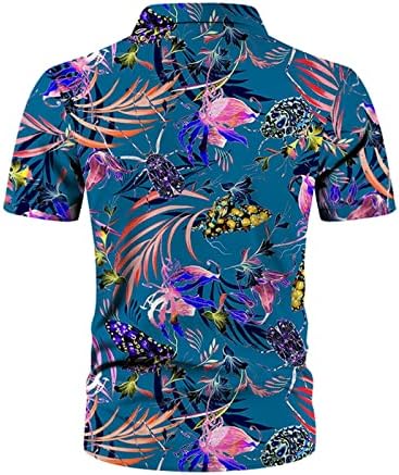 XXBR машки хавајски кошули, копче за кратки ракави со градиент надолу на гроздобер лапел Топ лето тропска лабава лесна кошула