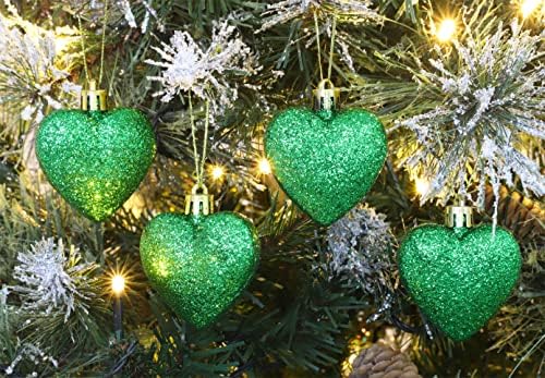 8 x 60мм смарагдно зелено сјајно украси во форма на елка во форма на срце