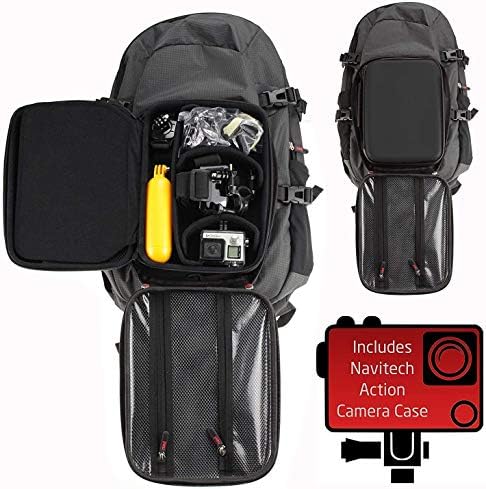 Ранец на ранец на фотоапаратот на Navitech и сива складирање со интегрирана лента за градите - компатибилен со Akaso V50 PRO Action Camera