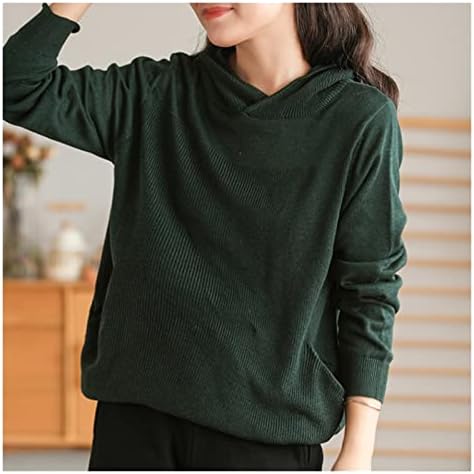 N/A Womenените пулвер џемпери со цврста боја со долги ракави плетени џебови меки обични џемпери