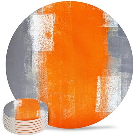 Апстрактни Портокалови Сиви Подлошки За Пијалоци, Абсорбента Камена Керамичка Тркалезна Подлога За Пијалоци Сликарство Во Масло Уметничка