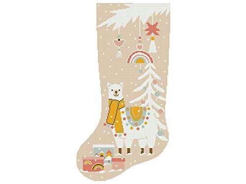 Крем Божиќни чорапи со вкрстени бод.