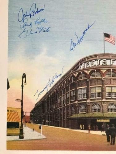 Ebbets Field Hand потпишана преголема печатење 16x22 потпишан од 10 Бруклин Доџерс - Автограмирана MLB Art