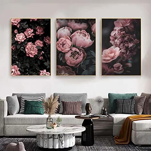 Розови цвеќиња платно wallидна уметност побојна цветна слика розова и црна апстрактна постер розова ботанички отпечатоци цветни рози постер
