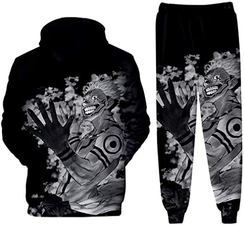 Амома аниме cosplay itadori sukuna 3D печатена худи џогер костуми унисекс две парчиња комплетни облеки за обични панталони
