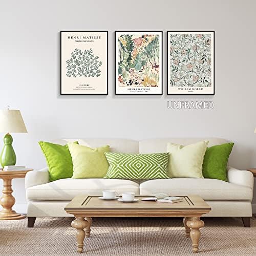Chezmax сет од 3 ретро Хенри Матис ботаничко цвеќе платно wallидна уметност Познато гроздобер пејзаж естетски постери модерни