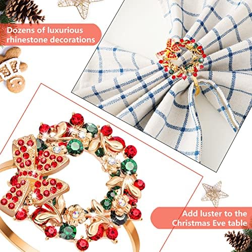 Божиќни салфетки прстени поставуваат Божиќни држачи за салфетка за салфетка Божиќна маса прстени рустикален цвет лак сервис прстени за Божиќна празнична забава с