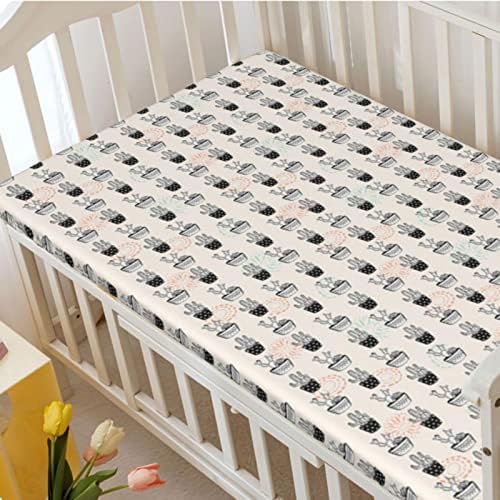 Суккулентни тематски опремени мини чаршафи, преносни мини чаршафи за креветчиња за деца со постелнина за бебиња за момчиња, 24 „x38“,