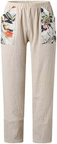 Pantsенски памучни постелнини панталони, плажа случајна удобност широка нога јога палацо бохо печатени дневни панталони со големи