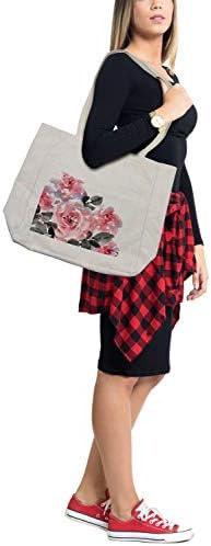 Амбесон-акварел торба за купување, рози во апстрактен пастел дизајн, еколошка торба за еднократно користење за намирници плажа и повеќе, 15,5
