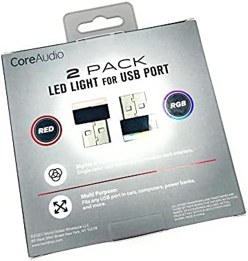 Coreaudio 2 пакет LED светло за USB порта RGB светло црвена светлина USB Car Port Light Light LED светла за напојување на светла за напојување